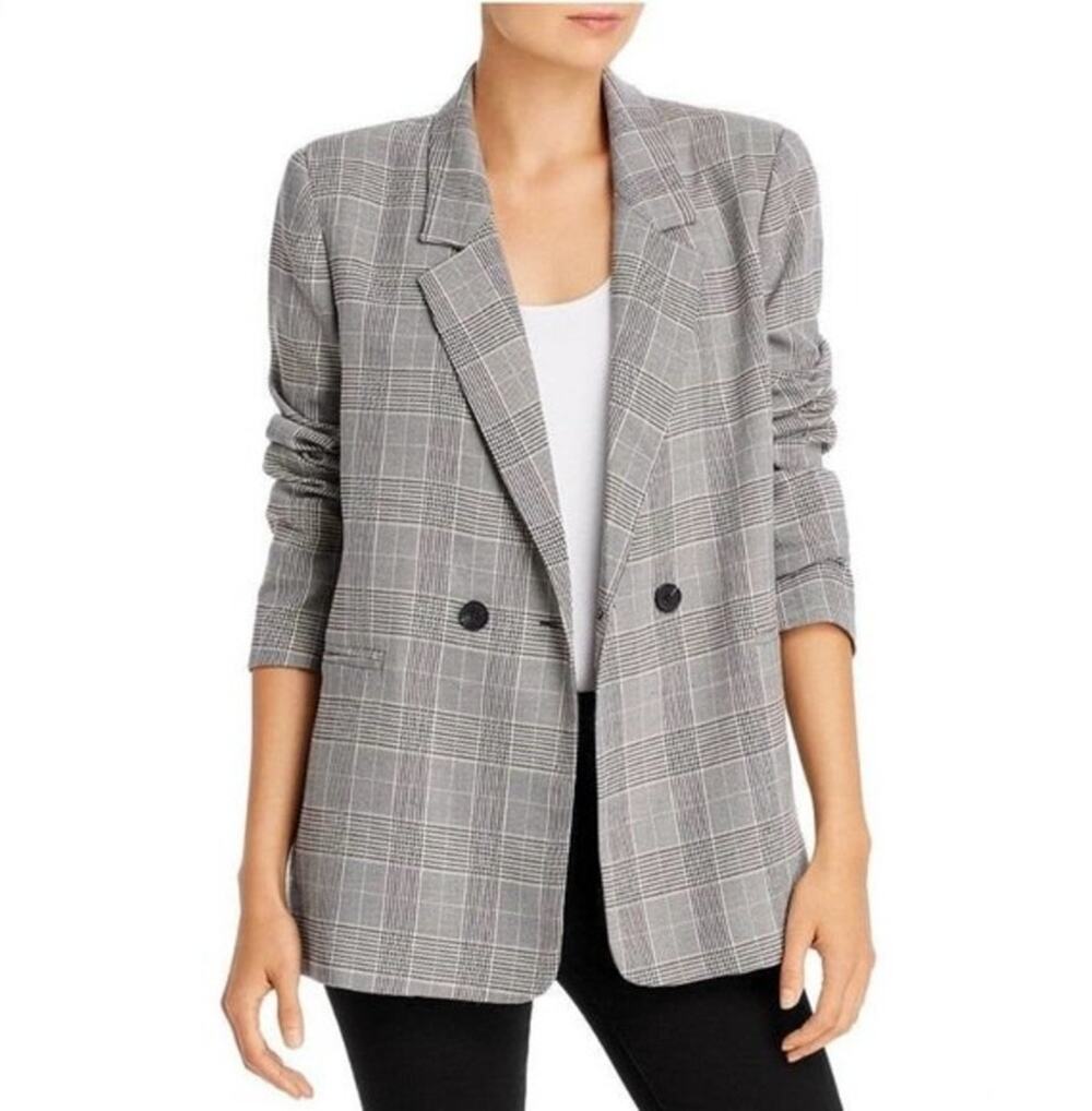 AQUA Grey Oversized Plaid Blazer Size L
